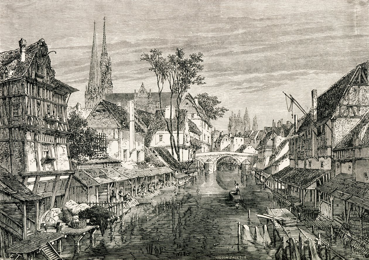 Chartres, França, no século 19, de "Imagens francesas" pelo Rev. Samuel G. Green, publicado em 1878 de French School