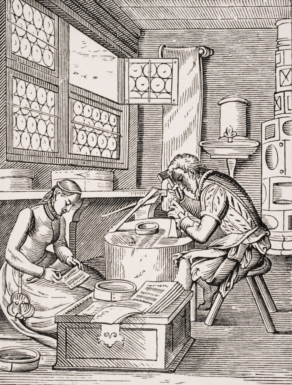 Clasp Maker, reprodução de uma xilogravura de Jost Amman (1539-91) de "A Idade Média e o Renascimento", de Paul Lacroix (1806-84), publicada em 1847 de French School