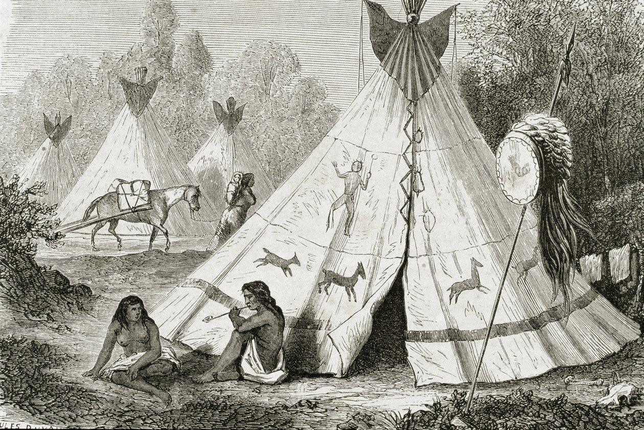 Comanche Indian Camp na década de 1850, do &39;Le Tour du Monde&39;, publicado em Paris, na década de 1860 de French School