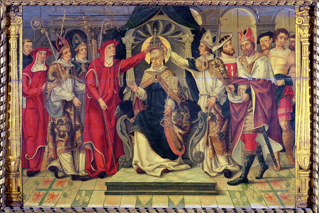 Coroação do Papa Celestino V (c.1215-96) em agosto de 1294 de French School
