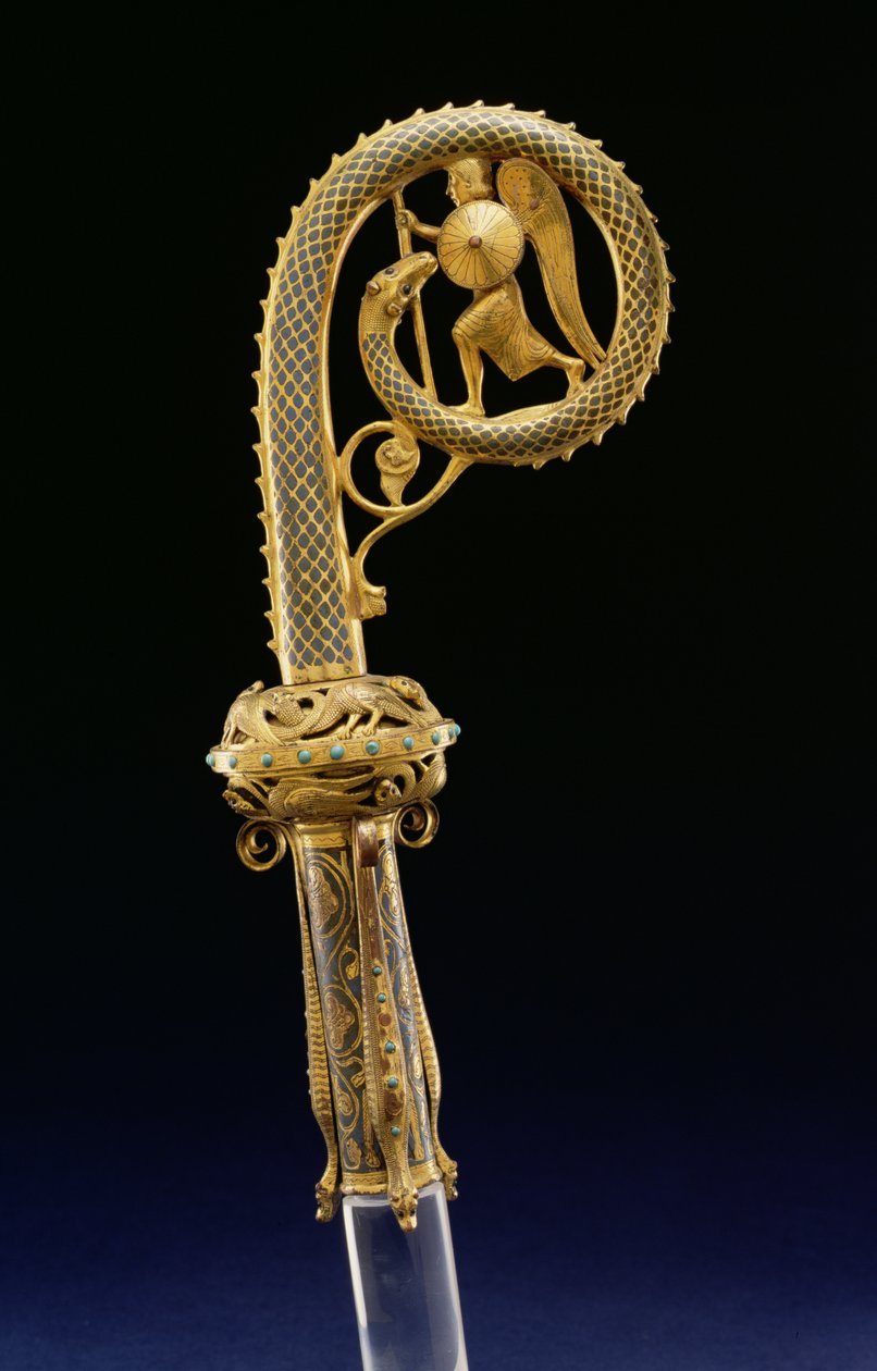 Crozier Head: São Miguel e o Dragão, 1210-25 (cobre dourado com esmaltado champleve) de French School
