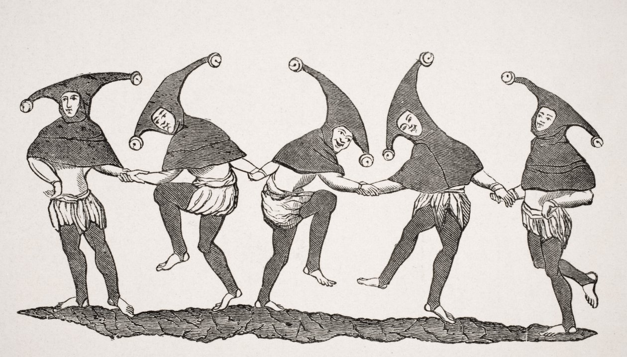 Dança dos tolos, reprodução de uma miniatura em um manuscrito do século XIII, de "Le Moyen Age et La Renaissance", de Paul Lacroix (1806-84), publicado em 1847 de French School