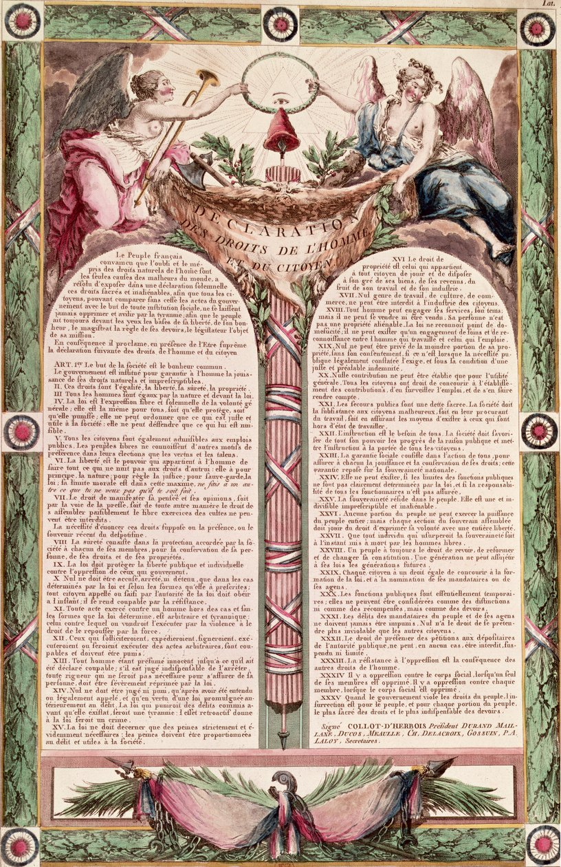 Declaração dos Direitos do Homem, 1793 de French School