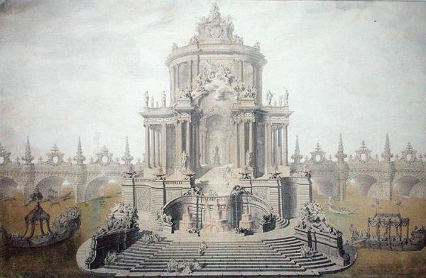 Design de decoração para a celebração do casamento do Dauphin Louis of France (1729-65) 1745 (wc e guache sobre papel) de French School