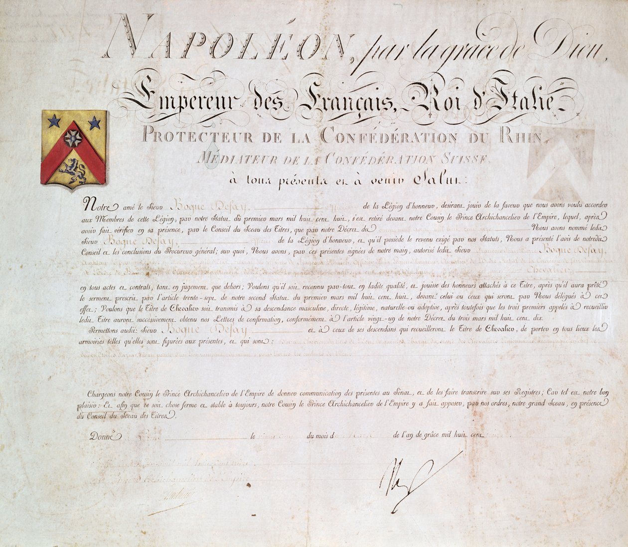 Decreto de nobreza criado sob o Primeiro Império, 1813 de French School