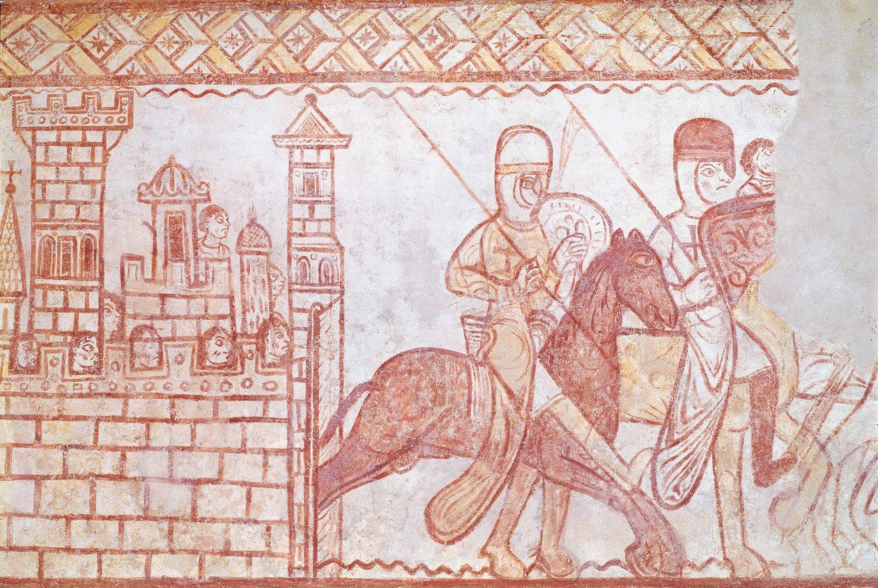 Partida dos cruzados em 1163 do castelo sírio de Krak des Chevaliers para a Batalha de Bocquée de French School