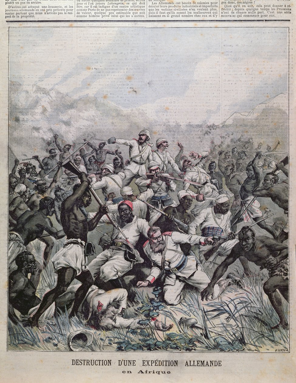 Destruição de uma Expedição Alemã na África inclui ilustração do Le Petit Journal, 1891 de French School
