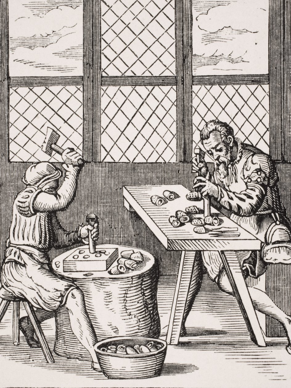Dice Maker, reprodução de uma xilogravura de Jost Amman (1539-91) de "A Idade Média e o Renascimento", de Paul Lacroix (1806-84), publicada em 1847 de French School