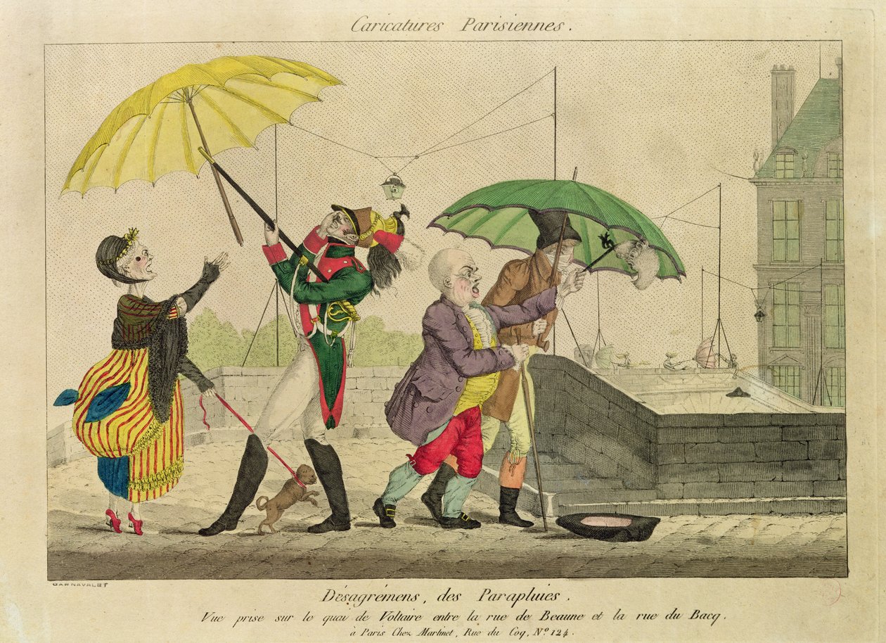 Desentendimentos sobre guarda-chuvas, de &39;Caricatures Parisiennes&39; de French School