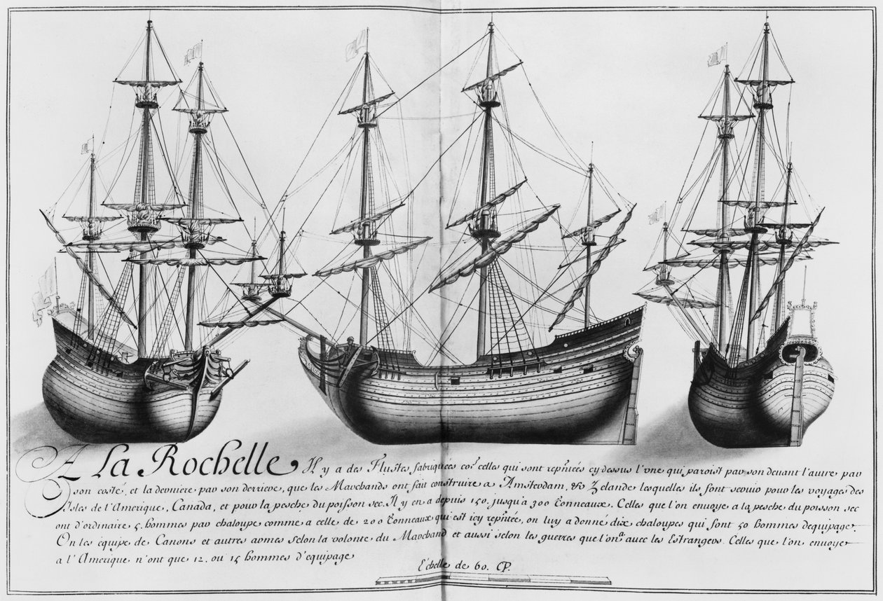 Navios holandeses, La Rochelle, ilustração de &39;Projetos de diferentes formas de navios ... de Nantes a Bayonne ...&39;, 1679 (lápis e wc no papel) de French School