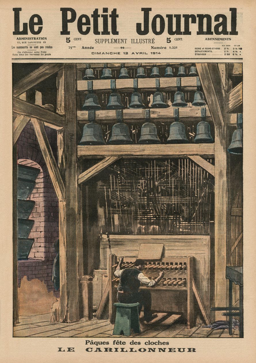 Páscoa, a campainha, ilustração da capa do &39;Le Petit Journal&39;, suplemento ilustre, 12 de abril de 1914 de French School