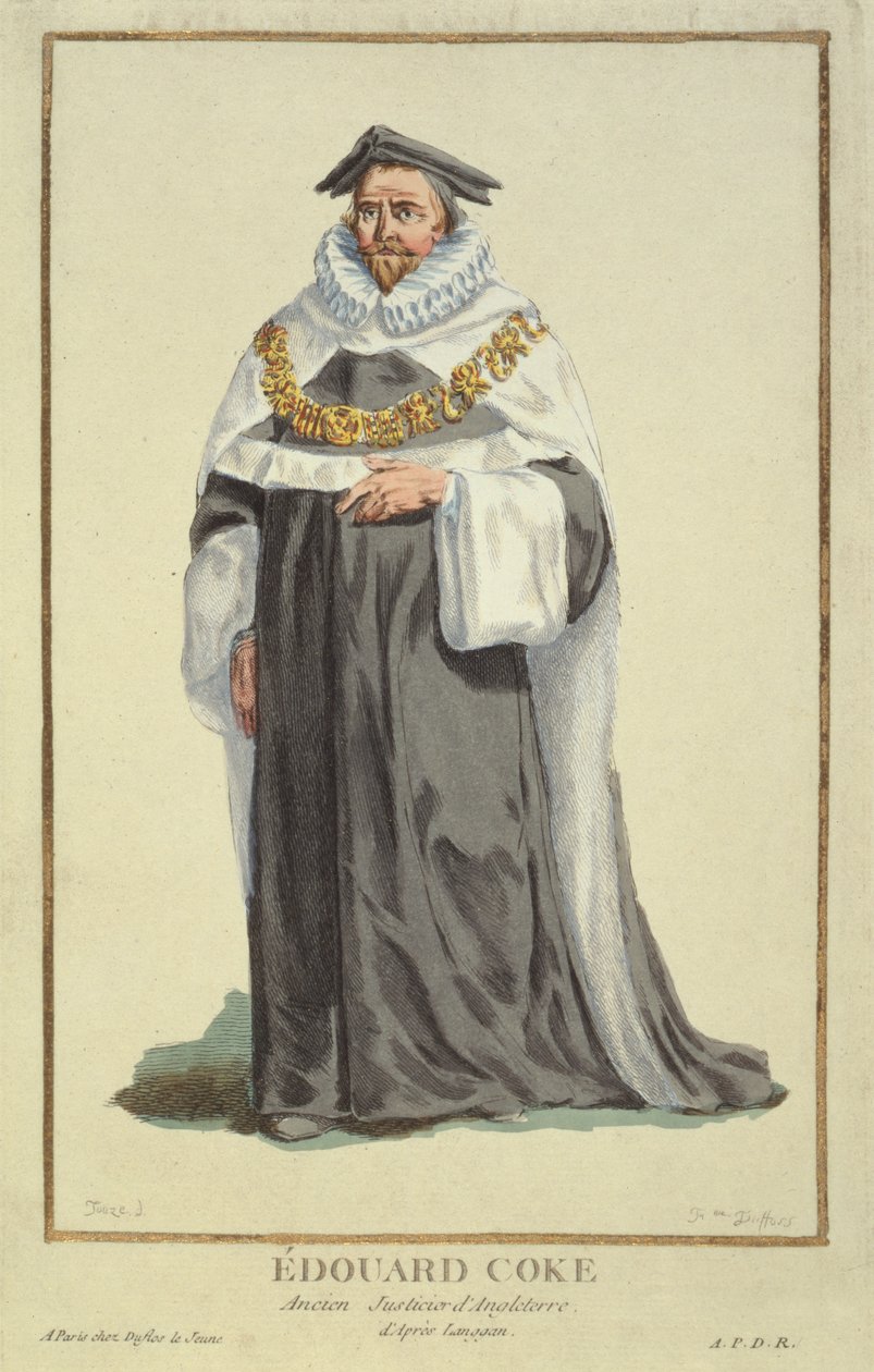 Edward Coke (1552-1634), gravado por Pierre Duflos (1742-1816), 1780 (gravura em cobre) de French School