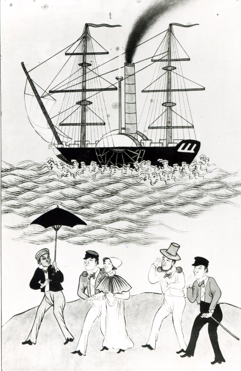 Navio a vapor inglês em Canton, 1840 (ver também 364597) de French School