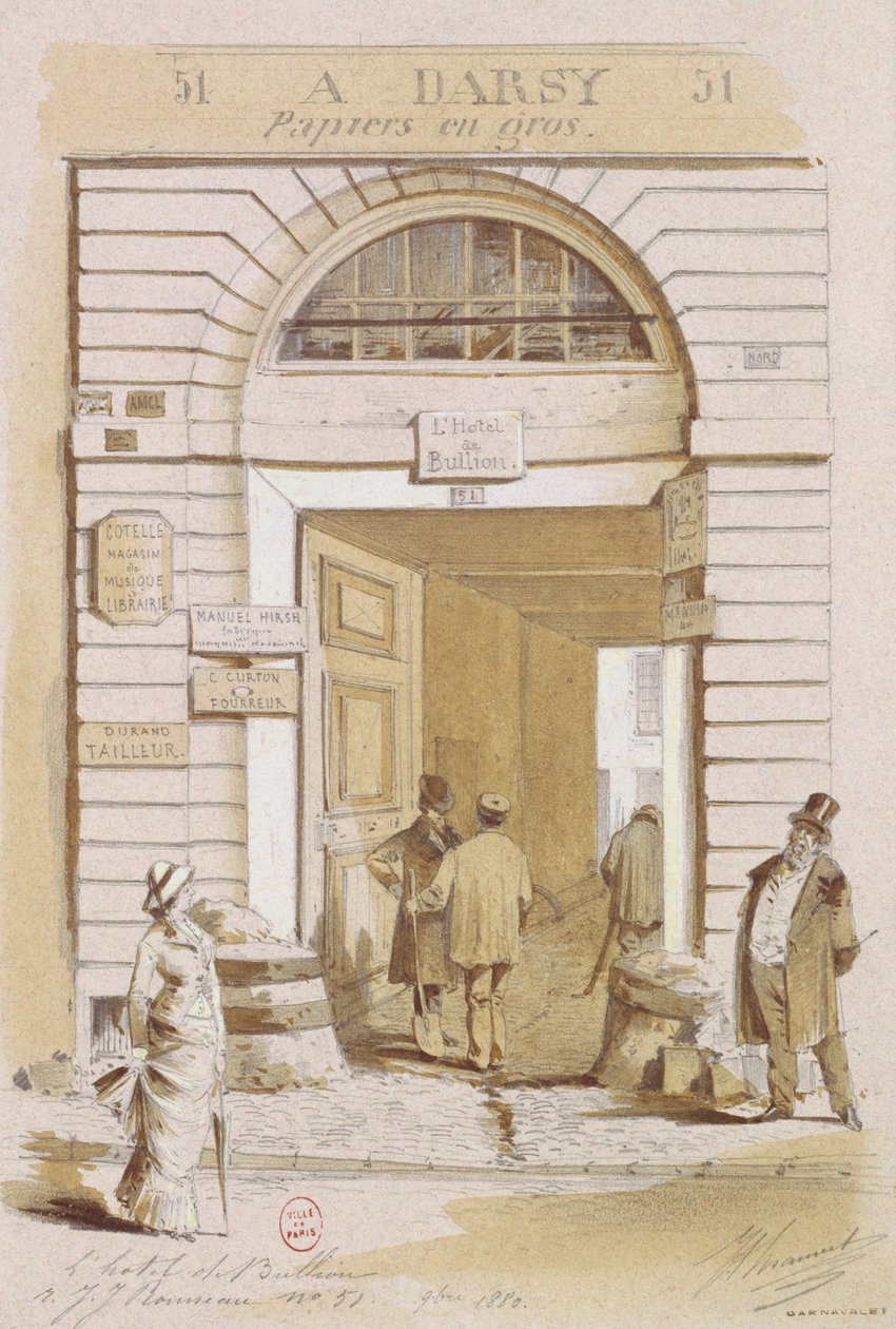 Entrada do Hotel Bullion, 57 rue Jean-Jeacques Rousseau, Paris, 1880 (wc no papel) de French School