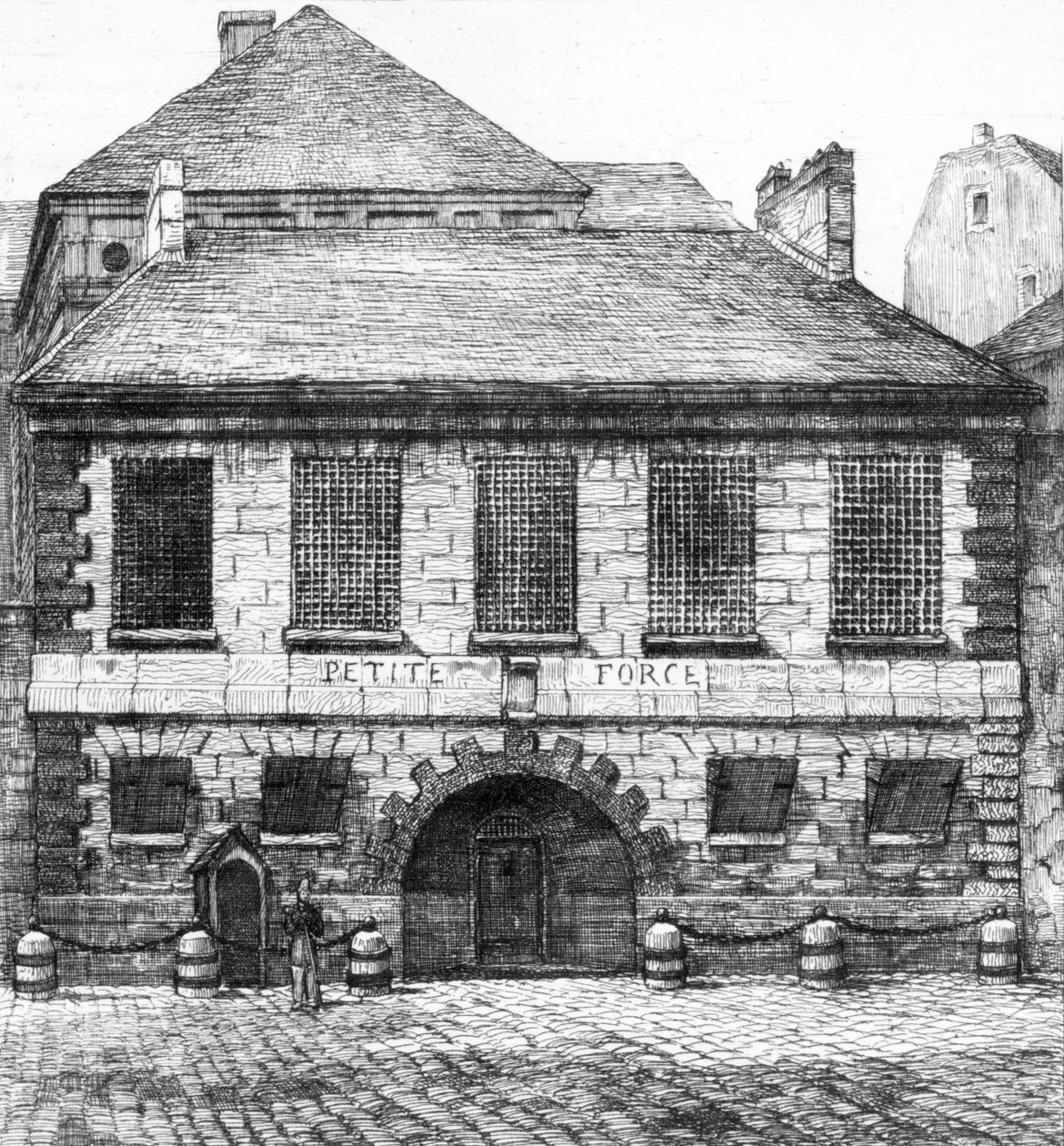 Entrada da prisão &39;La Petite Force&39;, rue Pavee, em Paris, 1850 de French School