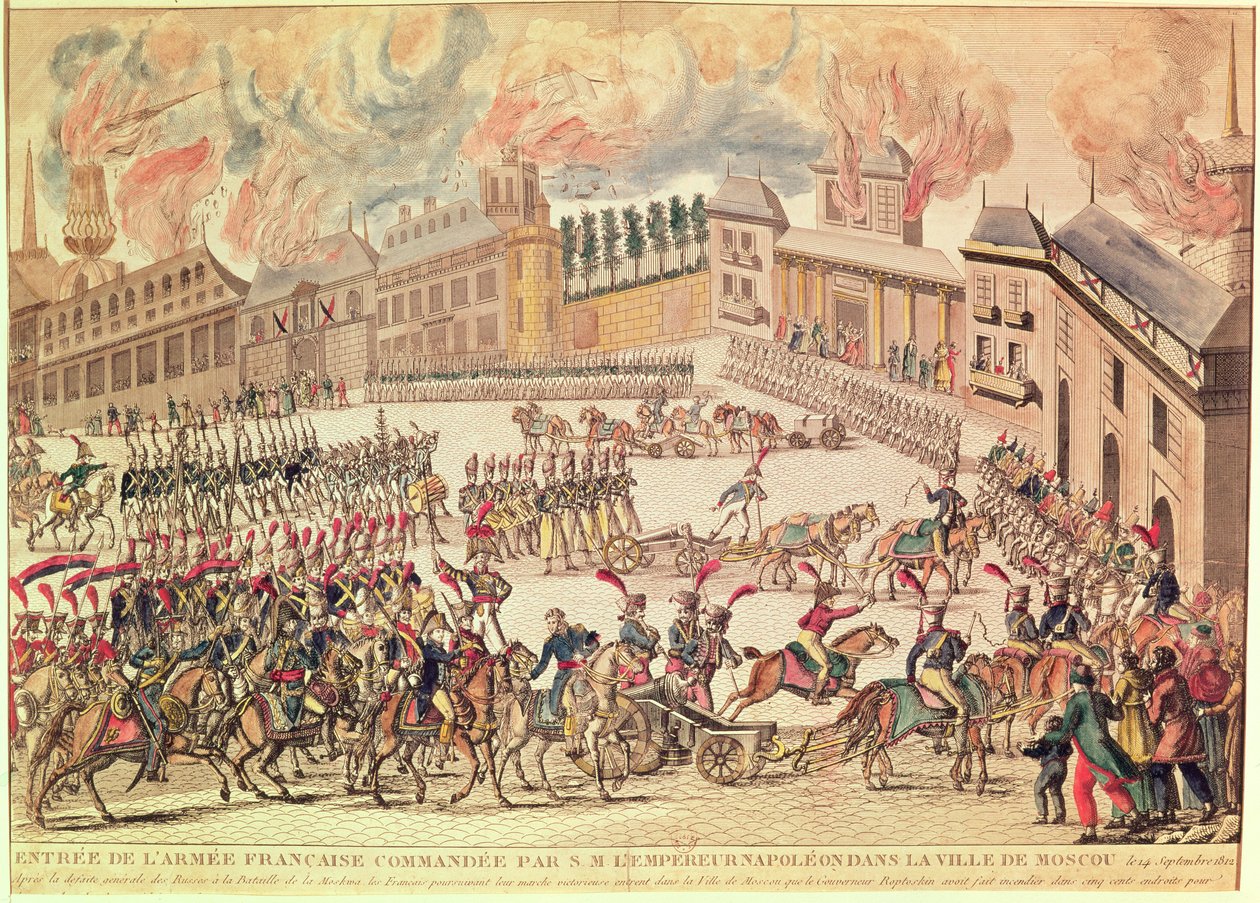 Entrada do exército francês comandado pelo imperador Napoleão em Moscou, 14 de setembro de 1812 de French School