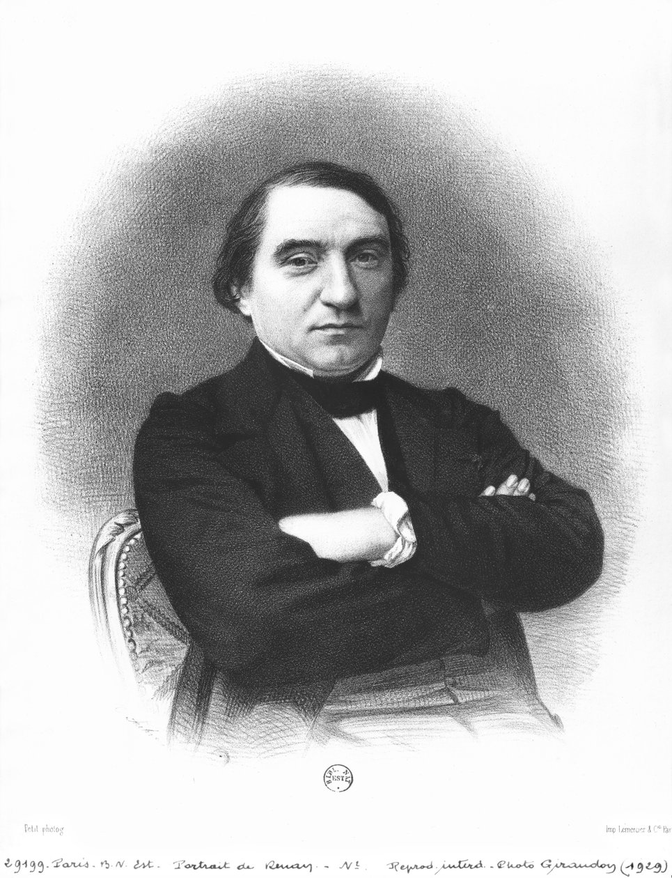 Ernest Renan (1823-92) depois de uma fotografia de Pierre Petit (1832-1909) de French School