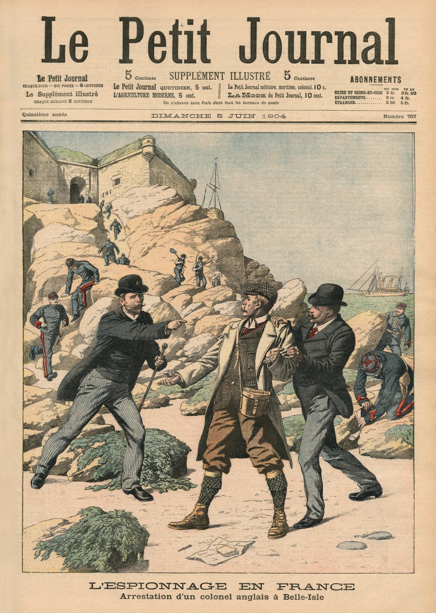 Espionagem na França, Detenção de um coronel inglês em Belle-Isle, ilustração de &39;Le Petit Journal&39;, suplemento ilustrativo, 5 de junho de 1904 de French School