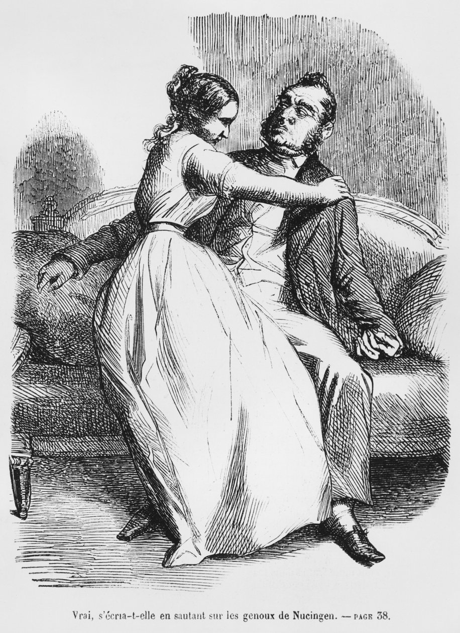 Esther van Gobseck e Barão de Nucingen, ilustração de Splendors and Miseres of Courtesans por Honore de Balzac, publicado em 1867 de French School