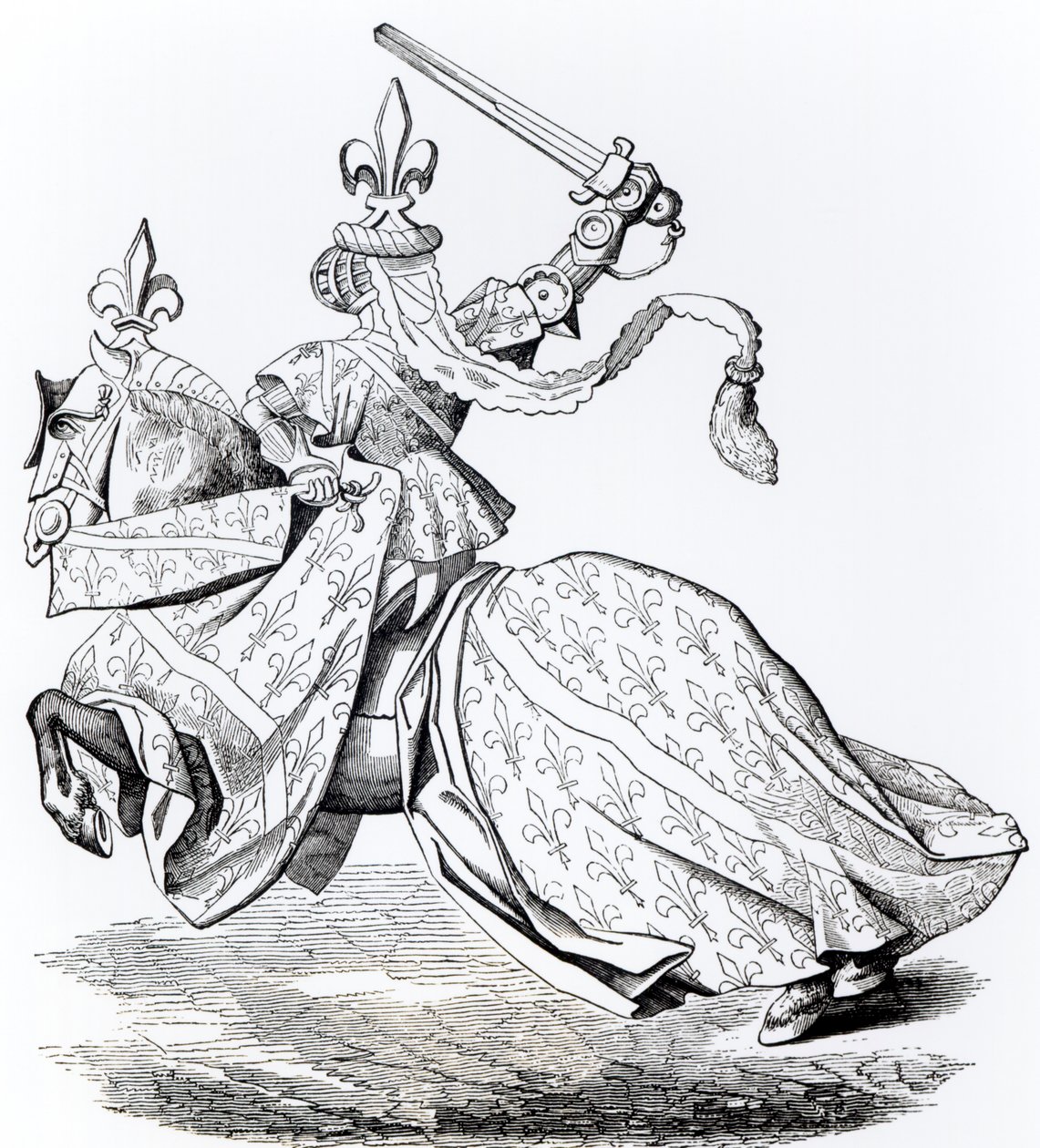 Fac-símile do duque de Bourbon armado para o torneio, de uma miniatura no &39;Tournois du Roy Rene&39; de French School