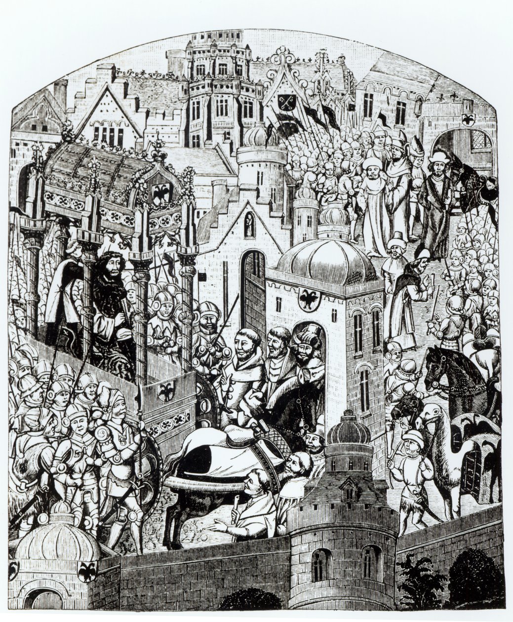 Fac-símile da coroação de Carlos Magno na cidade de Jerusalém da &39;Chroniques de Charlemagne&39; de French School