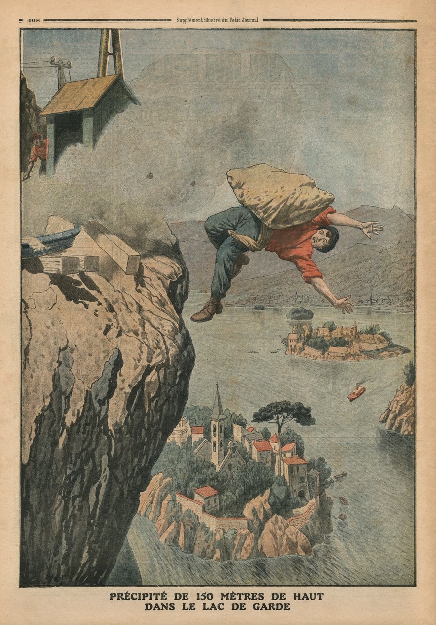 Caindo no Lago de Garda, ilustração de &39;Le Petit Journal&39;, suplemento illustre, 18 de dezembro de 1910 de French School