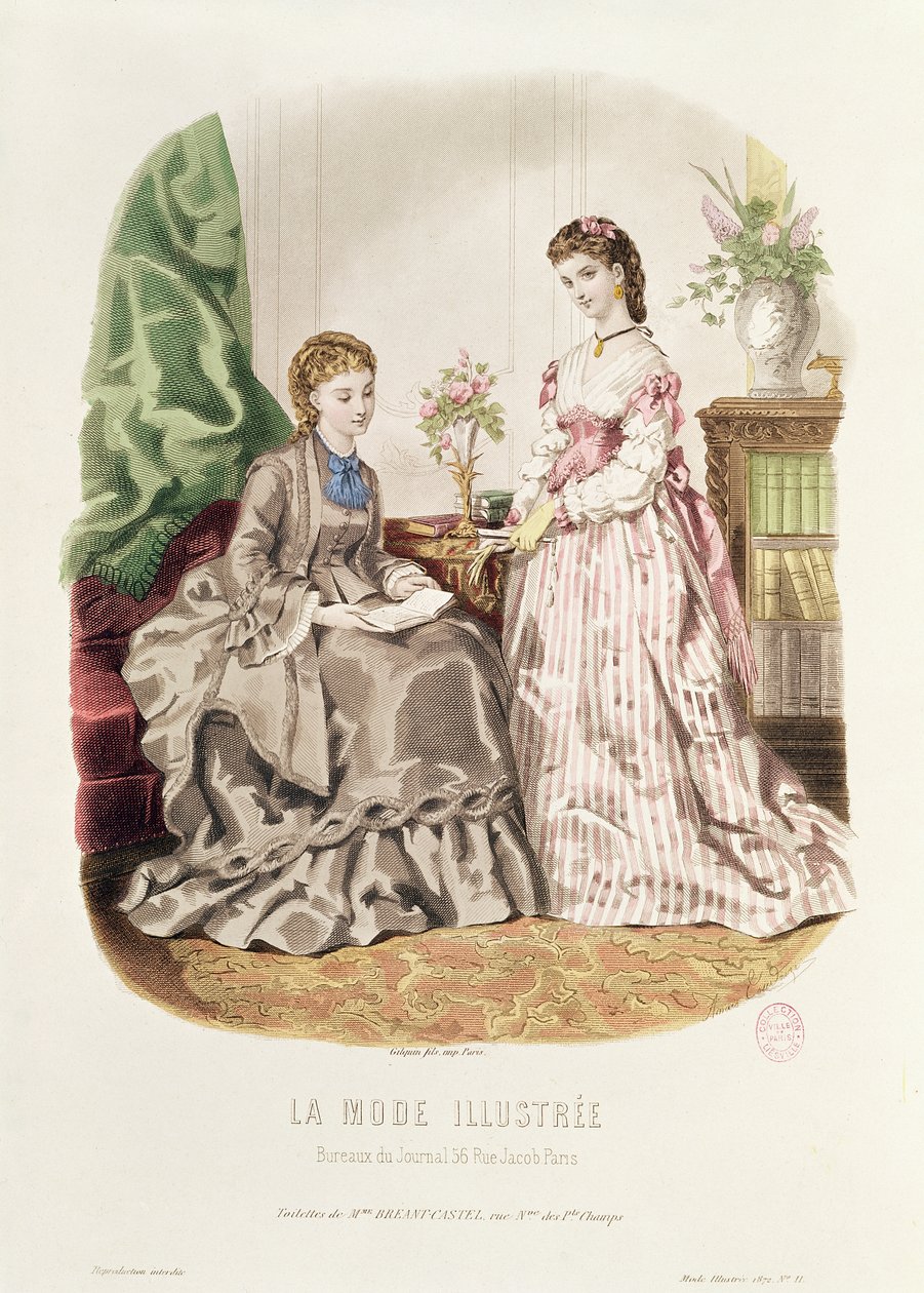 Moda, prato, mostrando, ballgowns, ilustração, &39;La, Mode Illustree&39;, 1872 de French School