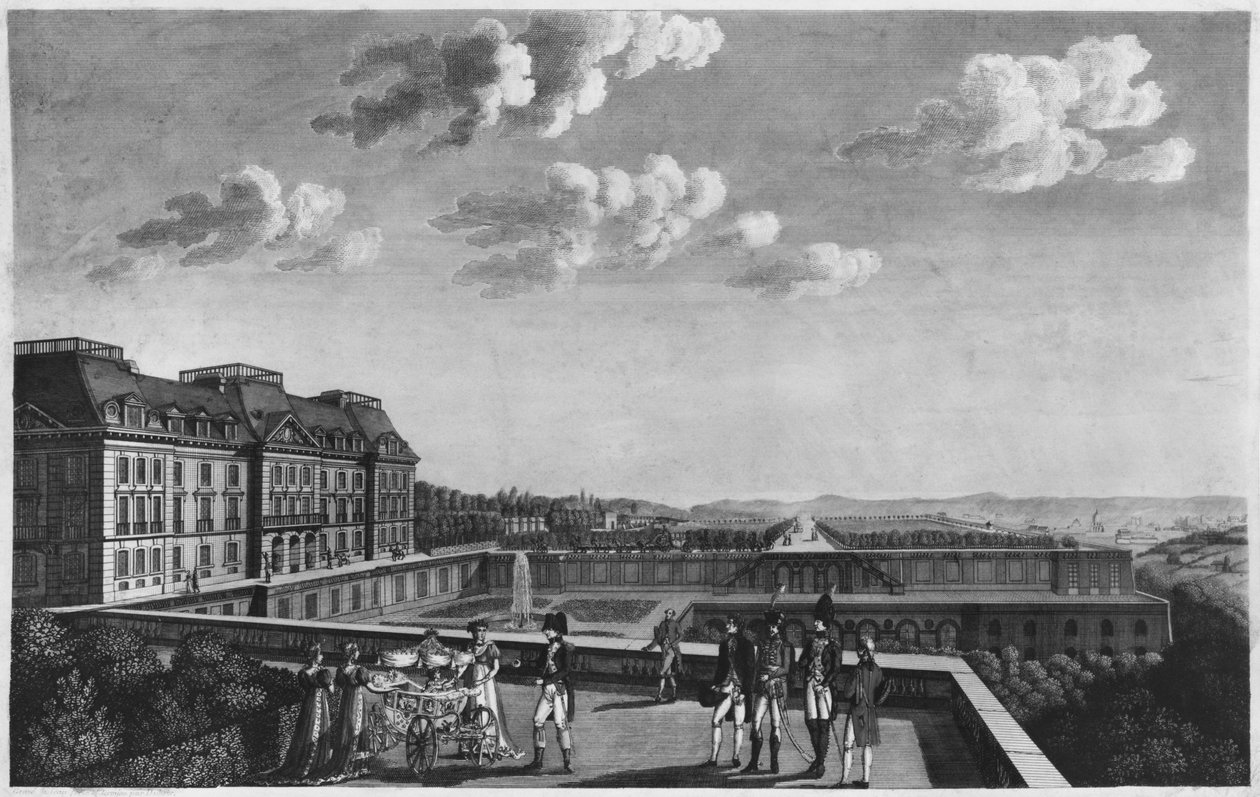 Primeiros passos do rei de Roma no terraço de Saint-Cloud, gravada por Dubois de French School