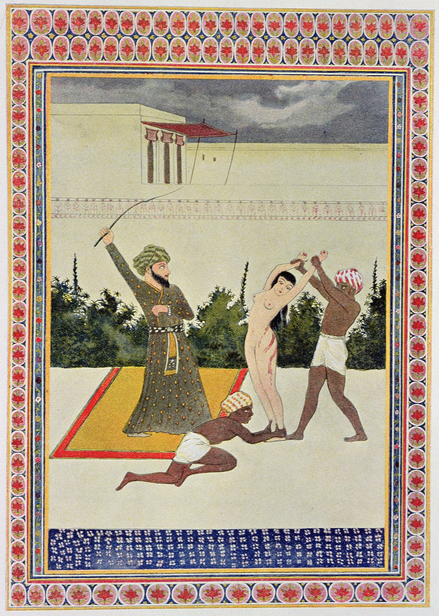 Flagelação, ilustração de The Arabian Nights, 1895 (gravura a cores) de French School