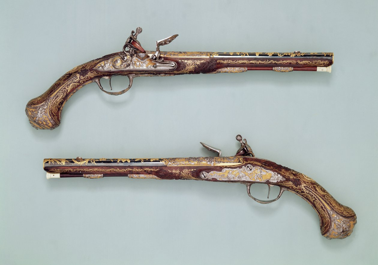 Pistolas de pederneira, 1690 de French School
