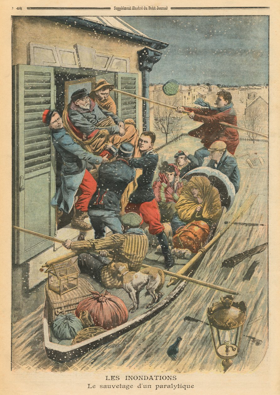 Inundações, resgatando uma ilustração paralítica, do "Le Petit Journal", suplemento ilustrado, 6 de fevereiro de 1910 de French School