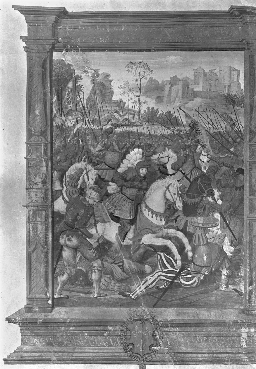 Fol.1 François I (1494-1547) atacando na batalha de Marignan, 14 de setembro de 1515 de French School