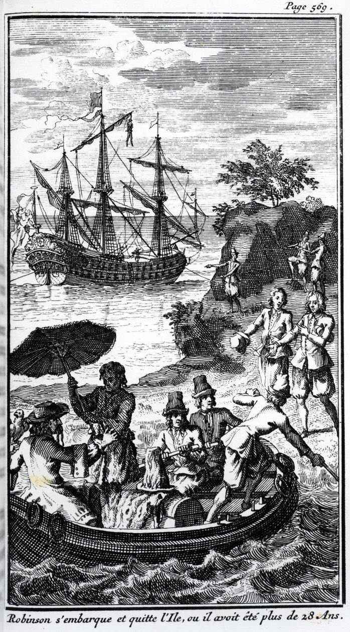Ilustração francesa de &39;Robinson Crusoe&39; por Daniel Defoe de French School