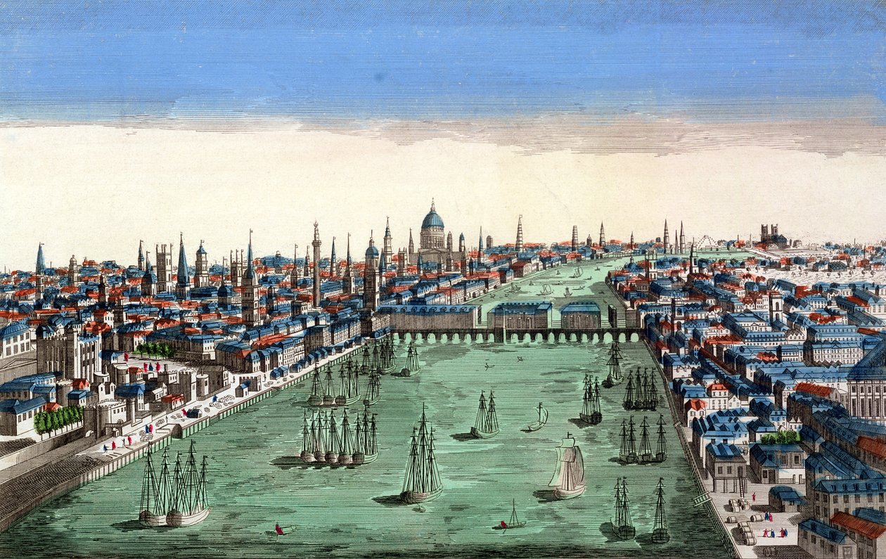 Vista Geral de Londres (gravura colorida) de French School