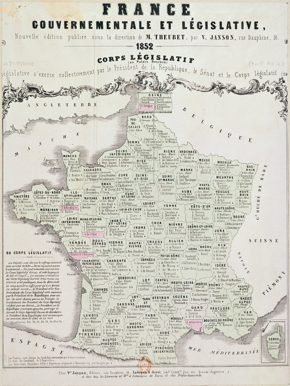 Mapa Governamental e Legislativo da França, impresso por Ledoyen und Giret, Paris, 1852 de French School