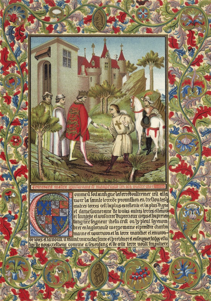 Guillaume de Mandeville, 3º Conde de Essex, conhece Richard the Lionheart (cromolitógrafo) de French School