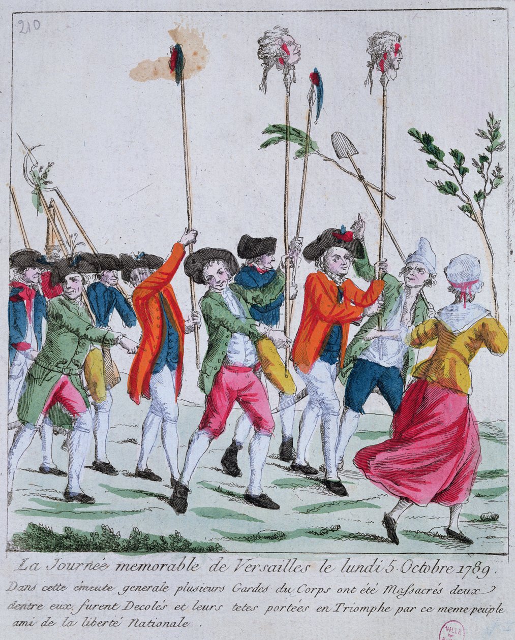 Chefes de dois dos guardas dos reis mortos em 5 de outubro de 1789 em Versalhes pela máfia parisiense são levados em triunfo a Paris de French School