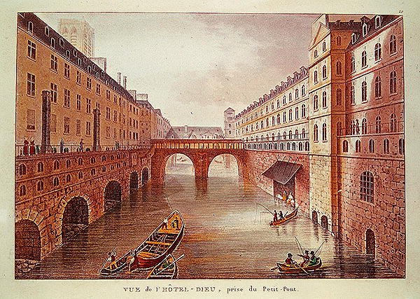 Hospital Hotel Dieu, Paris (gravura a cores) de French School
