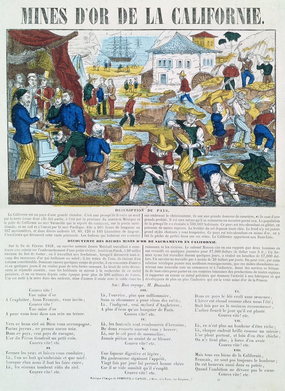 Folha ilustrada lírica e histórica para as &39;Minas da Ordem da Califórnia&39; de French School