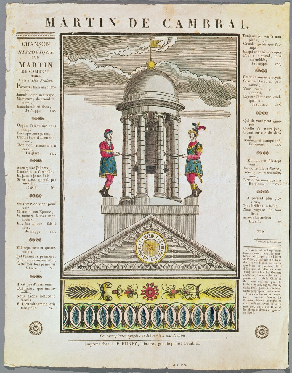 Folha lírica ilustrada para &39;Martin de Cambrai&39; de French School