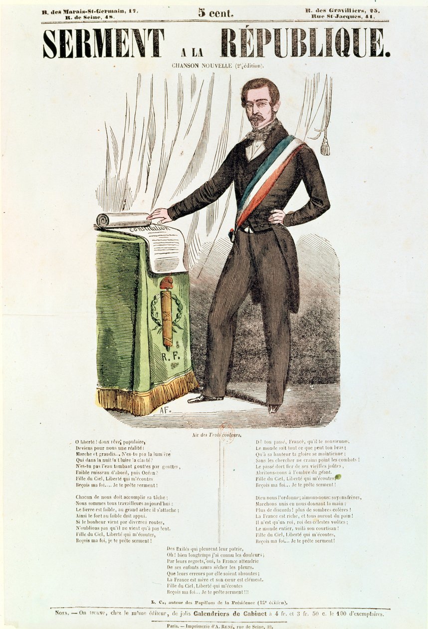 Folha lírica ilustrada para &39;Juramento à República&39;, c.1848-52 de French School