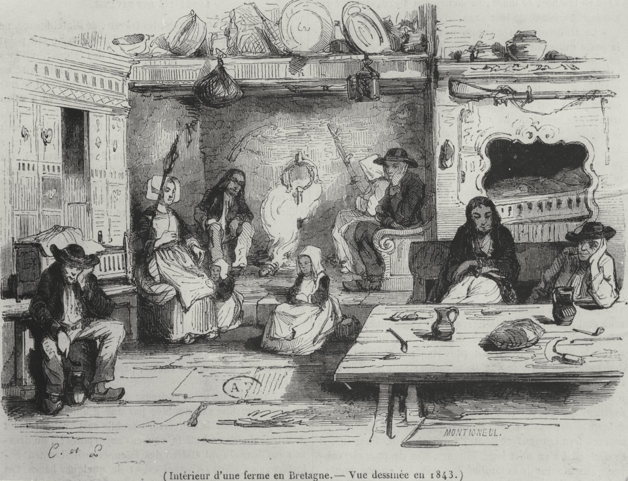 Interior de uma fazenda na Bretanha, 1843 de French School