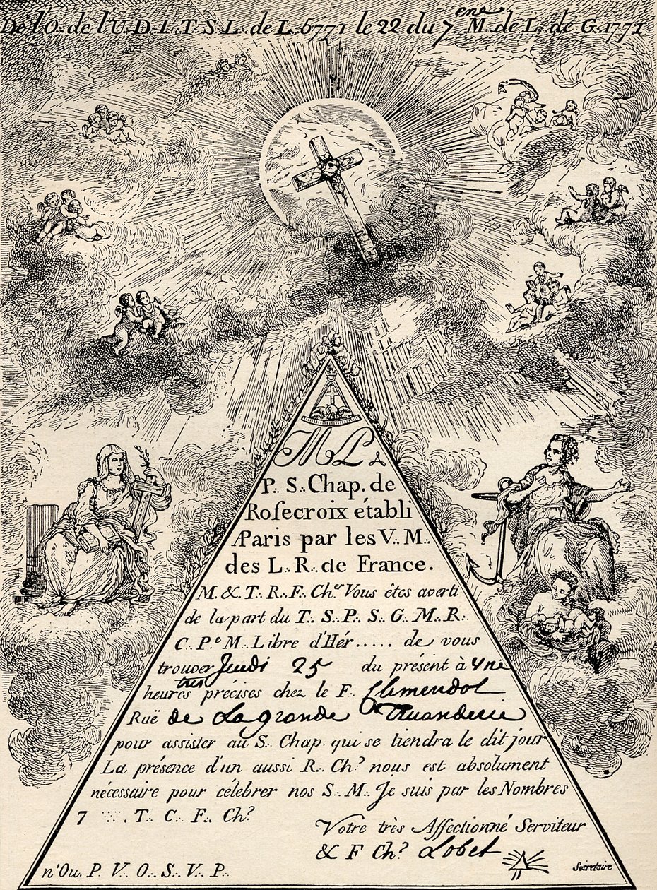 Convite do Capítulo Francês dos Maçons, 1771, de "The Freemason", de Eugen Lennhoff, publicado em 1932 de French School