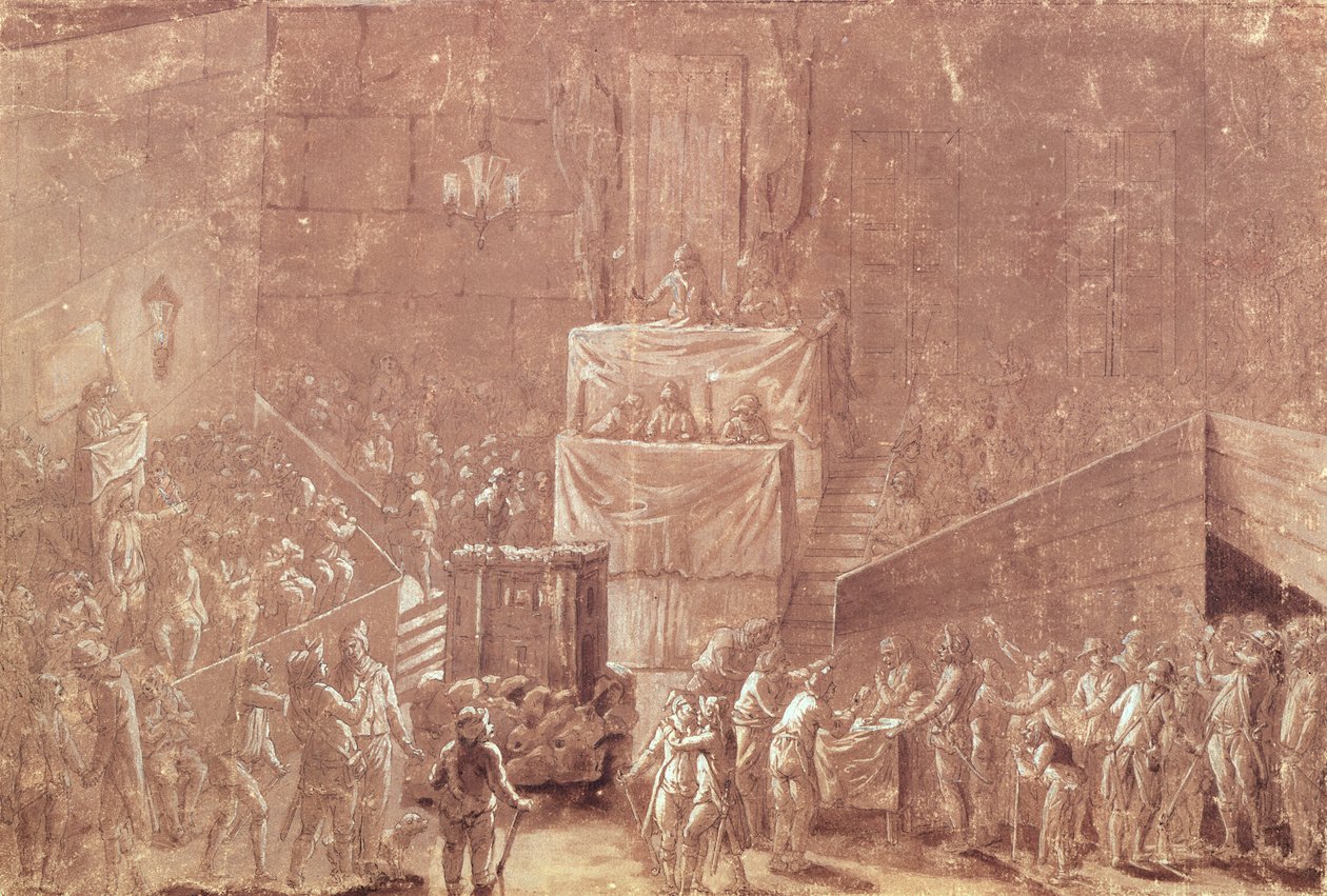 Clube Jacobino Durante a Revolução (caneta e tinta no papel) de French School