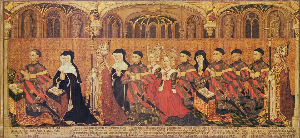 Jean I Jouvenel des Ursins (1360-1431) com sua esposa, Michelle de Vitry (d.1456) e sua família, 1445-49 de French School