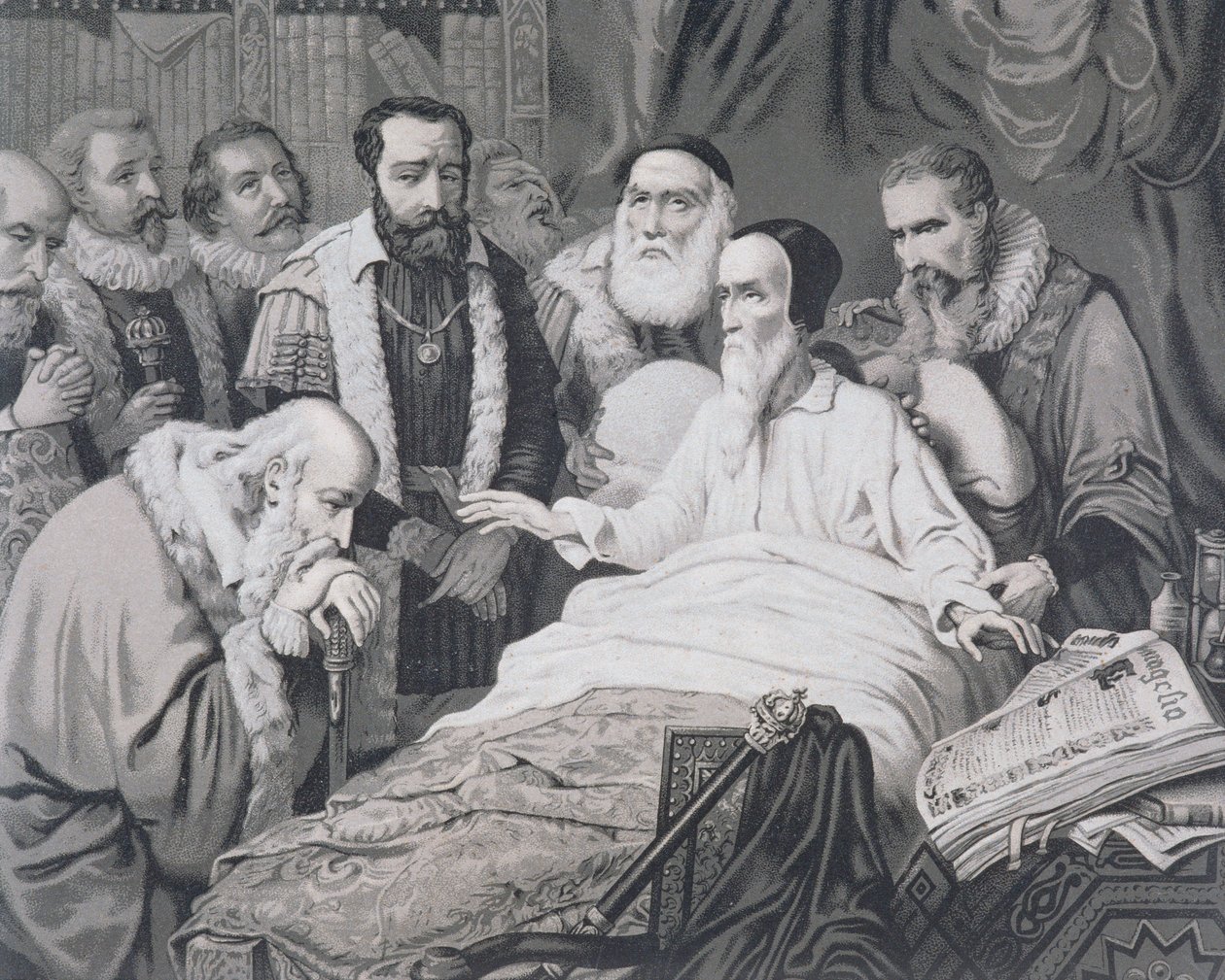 João Calvino (1509-1564) em seu leito de morte de French School