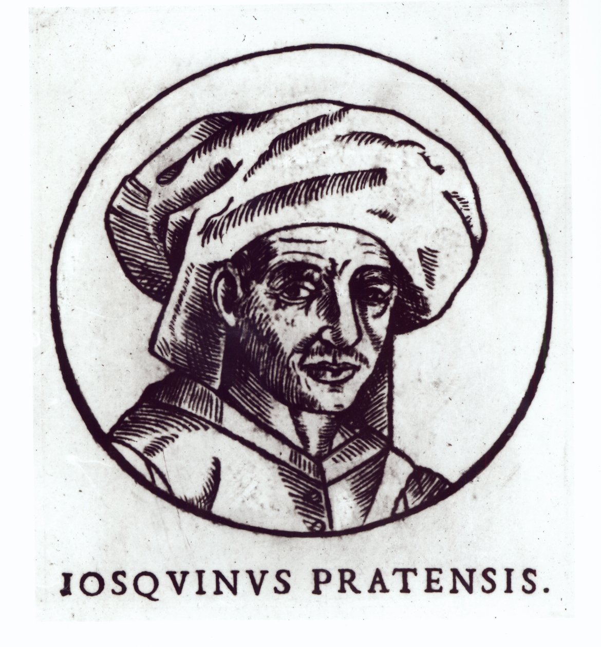 Josquin des Pres (c.1440-1521) gravado a partir de uma obra na Catedral de St. Gudule, em Bruxelas de French School