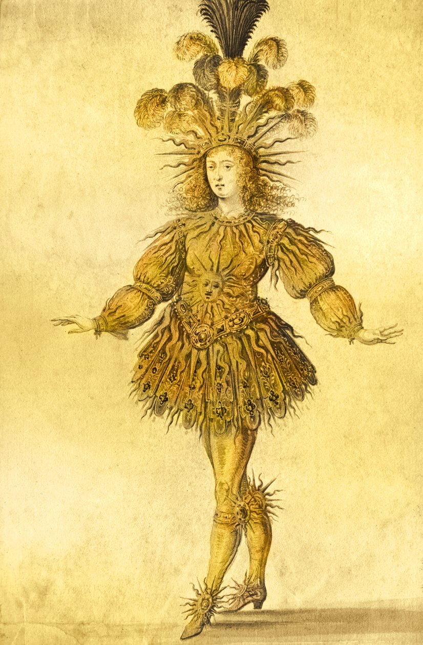 Rei Luís XIV da França no traje do Rei Sol no balé "La Nuit", 1653 (posterior coloração) de French School