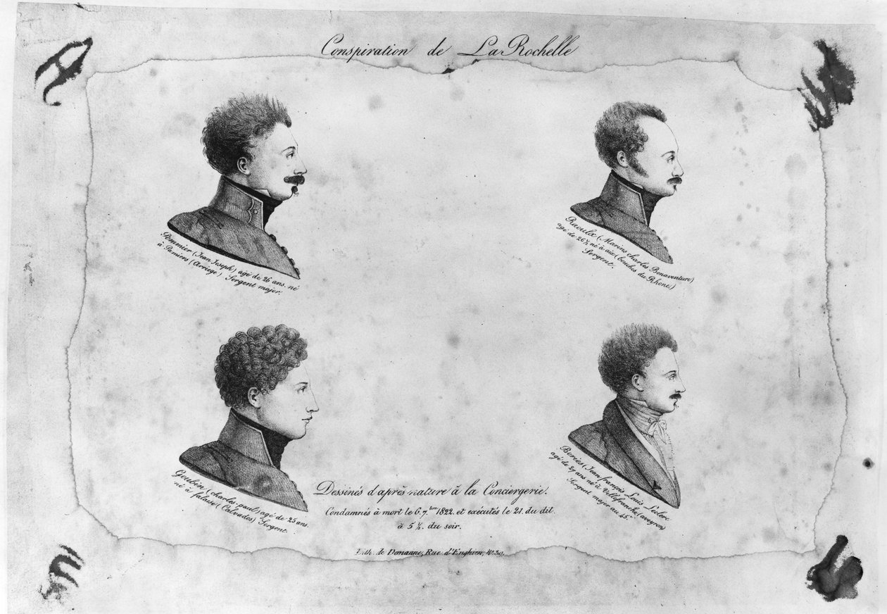 Traçado de La Rochelle, retratos dos quatro sargentos, depois de 1822 de French School