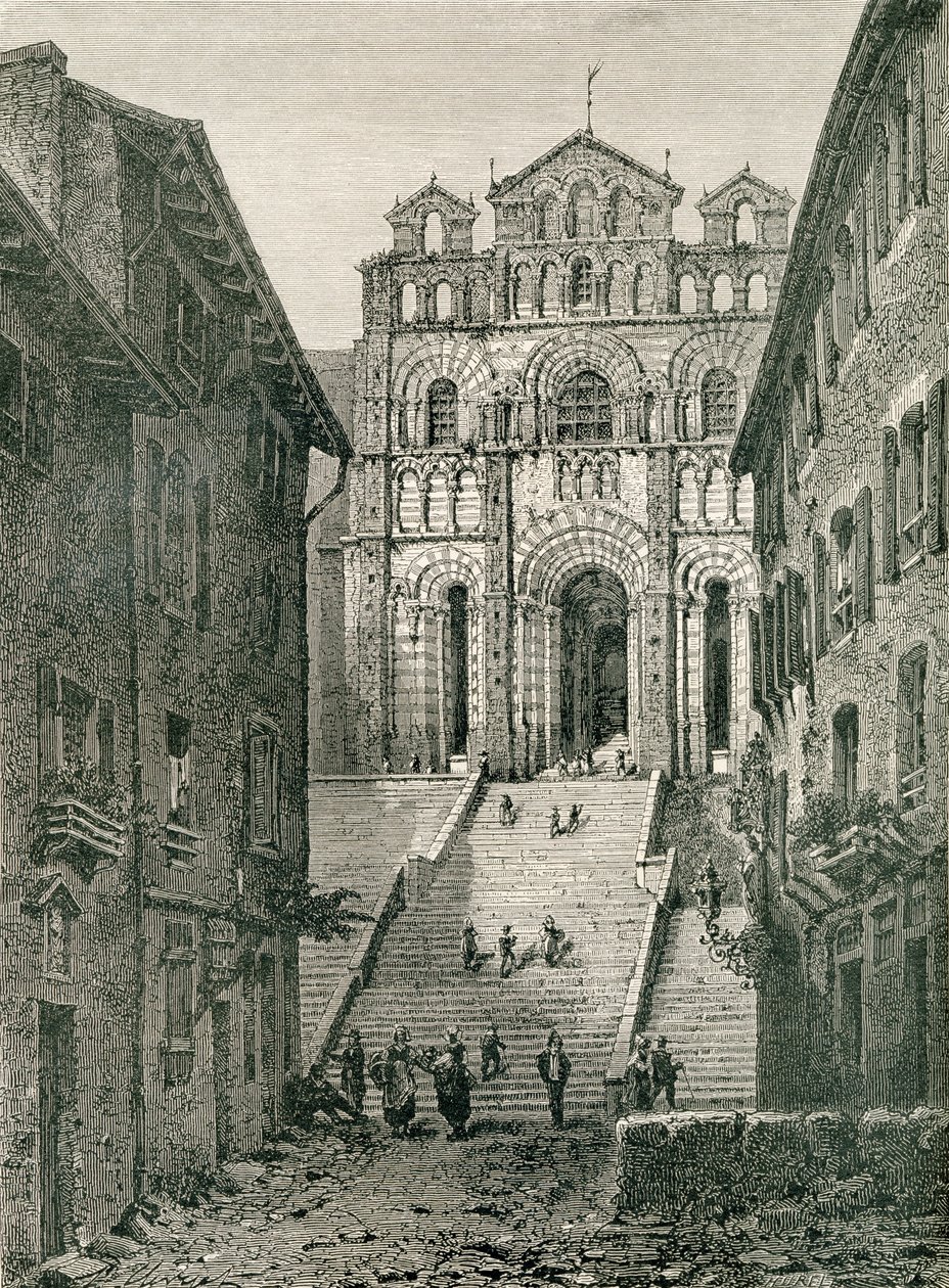 Catedral Le Puy, Le Puy-en-Velay, Auvergne, no século 19, de "Imagens francesas" do Rev. Samuel G. Green, publicada em 1878 de French School